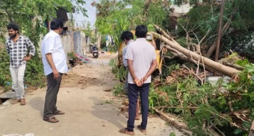 నెల్లూరులో భారీ వర్షం: చెట్లు కూలి, విద్యుత్ సరఫరా పునరుద్ధరణ