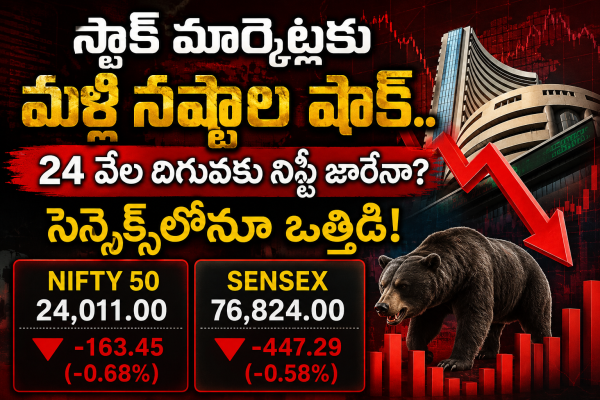 స్టాక్ మార్కెట్లకు మళ్లీ నష్టాల షాక్.. 24 వేల దిగువకు నిఫ్టీ జారేనా? సెన్సెక్స్‌లోనూ ఒత్తిడి!