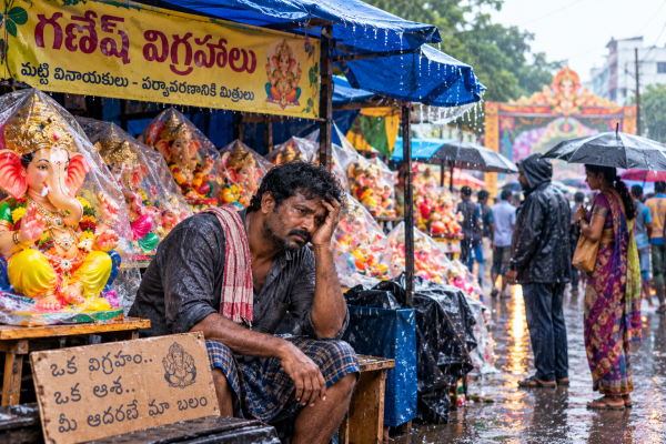 వినాయక చవితి వేళ నిత్య జీవిత పోరాటం.. పండగ సంబరాల వెనుక చిరు వ్యాపారుల కష్టాలు