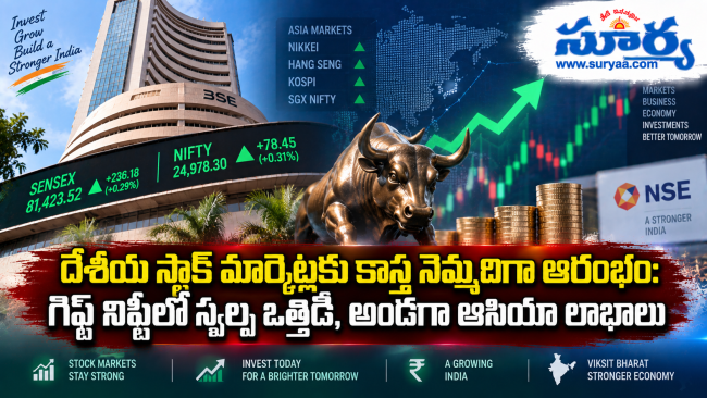 దేశీయ స్టాక్ మార్కెట్లకు కాస్త నెమ్మదిగా ఆరంభం: గిఫ్ట్ నిఫ్టీలో స్వల్ప ఒత్తిడి, అండగా ఆసియా లాభాలు