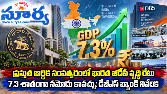  ప్రస్తుతఆర్థిక సంవత్సరంలో భారత జీడీపీ వృద్ధి రేటు 7.3 శాతంగా నమోదు కావచ్చు: డీబీఎస్ బ్యాంక్ నివేదిక