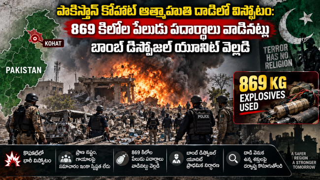 పాకిస్తాన్‌ కొహాట్‌ ఆత్మాహుతి దాడిలో విస్ఫోటం: 869 కిలోల పేలుడు పదార్థాలు వాడినట్లు బాంబ్ డిస్పోజల్ యూనిట్ వెల్లడి