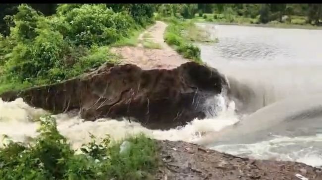 గంగడ గ్రామంలో మూడు చేపల చెరువులకు గండి