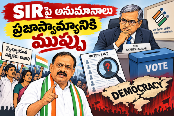 ఎస్‌ఐఆర్‌’పై అనుమానాలు ప్రజాస్వామ్య స్ఫూర్తికే విఘాతం సీఈసీ జ్ఞానేశ్‌కుమార్‌ రాజీనామా చేయాలి  నేడు  రాష్ట్రవ్యాప్తంగా కాంగ్రెస్‌ నిరసనలు టీ పి సీసీ చీఫ్ మహేశ్ కుమార్ గౌడ్