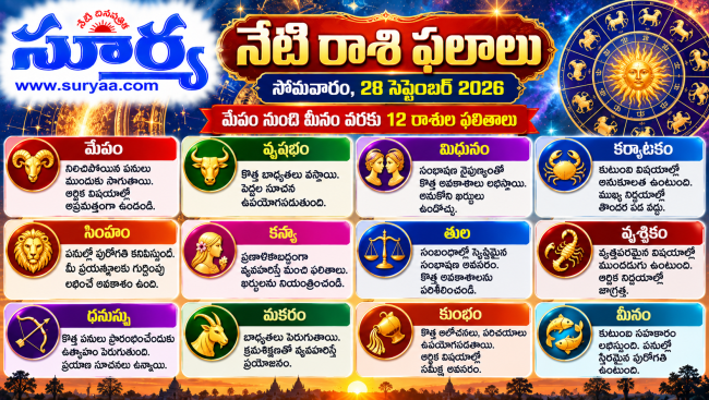  నేటి రాశి ఫలాలు: 28 సెప్టెంబర్ 2026, సోమవారం.. ద్వాదశ రాశుల వారి జాతక ఫలితాలు