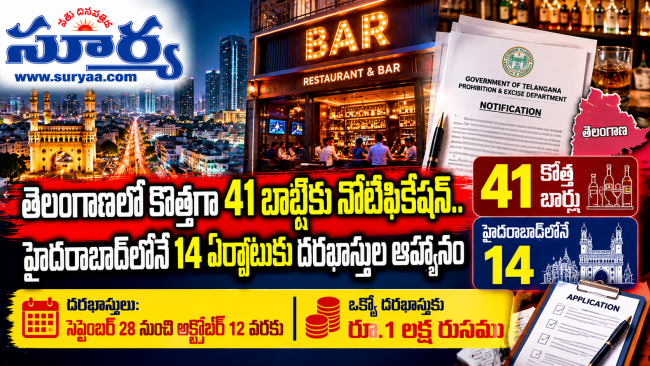 తెలంగాణలో కొత్తగా 41 బార్లకు నోటిఫికేషన్.. హైదరాబాద్‌లోనే 14 ఏర్పాటుకు దరఖాస్తుల ఆహ్వానం
