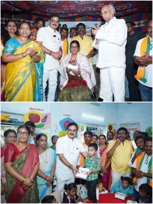 ఆరోగ్యవంతమైన సమాజ నిర్మాణమే ప్రధాని మోదీ లక్ష్యం: కేంద్రమంత్రి శ్రీనివాస వర్మ  పెర్మిపాలెం అంగన్‌వాడీ కేంద్రంలో చిన్నారులకు పండ్లు, స్వీట్ల పంపిణీ