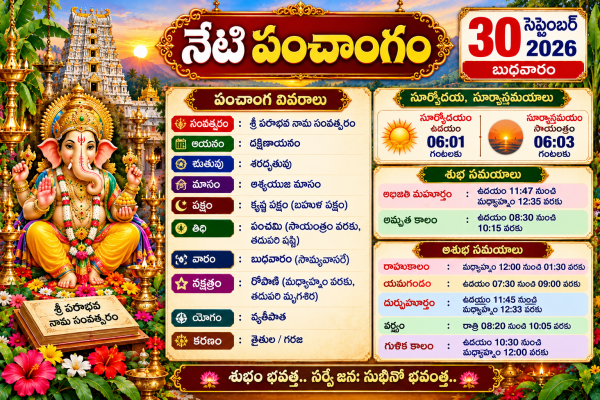 నేటి పంచాంగం: 30 సెప్టెంబర్ 2026, బుధవారం పంచాంగ విశేషాలు, శుభాశుభ సమయాలు