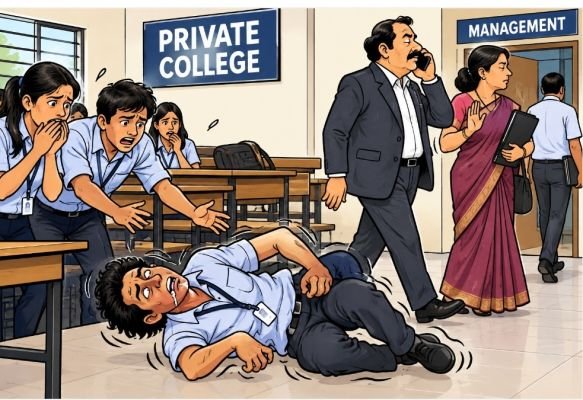 నాగర్ కర్నూల్ లో ప్రైవేట్ కళాశాలలో విద్యార్థికి ఫిట్స్, పట్టించుకోని యాజమాన్యం