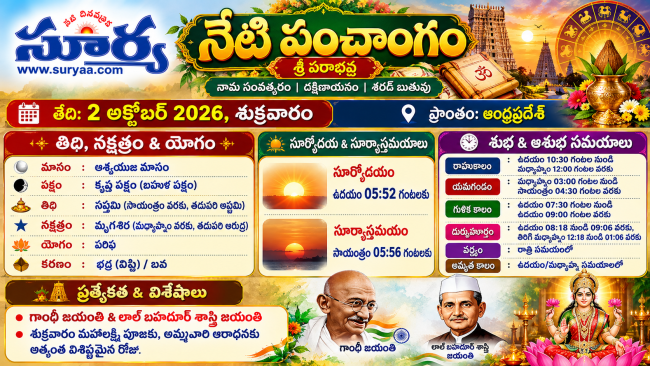 నేటి పంచాంగం తేదీ: 2 అక్టోబర్ 2026, శుక్రవారం