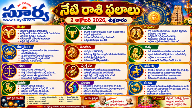 నేటి రాశి ఫలాలు — 2 అక్టోబర్ 2026, శుక్రవారం