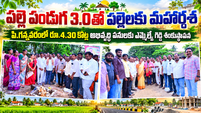 పల్లె పండుగ 3.0తో పల్లెలకు మహర్దశ - పి.గన్నవరంలో రూ.4.30 కోట్ల అభివృద్ధి పనులకు ఎమ్మెల్యే గిడ్డి శంకుస్థాపన 