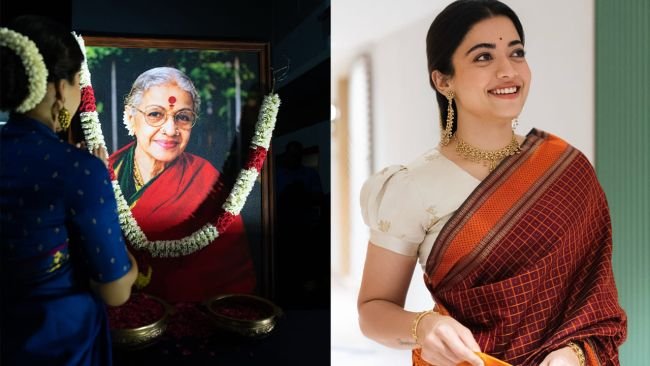 ఎం.ఎస్. సుబ్బలక్ష్మి ఐకానిక్ ‘ఎంఎస్ బ్లూ’ చీరలో రష్మిక మందన్నా.. అద్భుతమైన లుక్‌తో ఘన నివాళి!