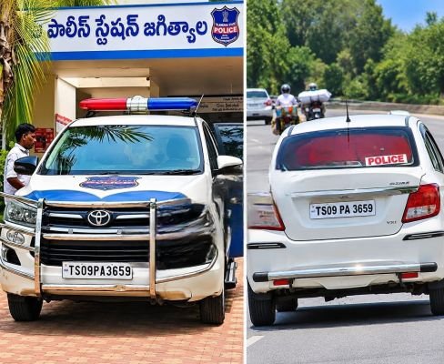 పోలీస్ వాహనం నంబర్‌తో ప్రైవేట్ కారు