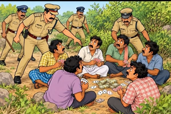 పేకాట స్థావరంపై పోలీసులు దాడి.