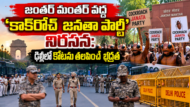 జంతర్ మంతర్ వద్ద 'కాక్‌రోచ్ జనతా పార్టీ' నిరసన: ఢిల్లీలో కోటను తలపించే భద్రత