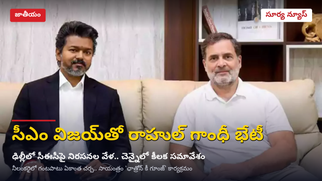 చెన్నైలో సీఎం విజయ్‌తో రాహుల్ గాంధీ భేటీ  ఢిల్లీలో సీఈసీపై నిరసనల వేళ.. నీలంకరైలోని నివాసంలో గంటపాటు ఏకాంత చర్చలు.