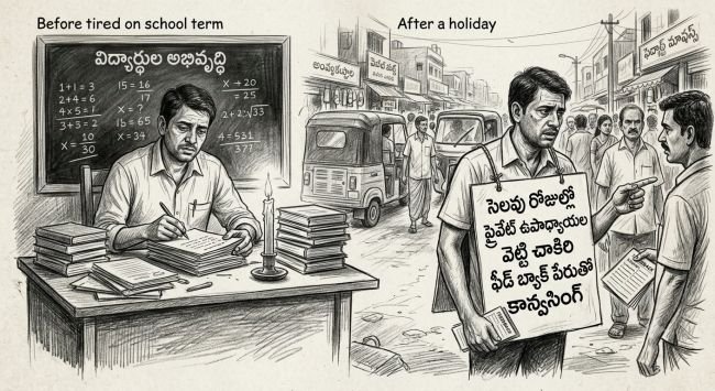 సెలవు రోజుల్లోనూ ప్రైవేట్ ఉపాధ్యాయులతో వెట్టి చాకిరీ..!