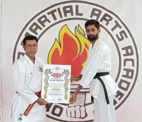 మార్షల్ ఆర్ట్స్ లో దుద్దెడ యువకుడికి బ్లాక్ బెల్ట్