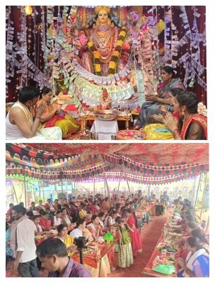 *లక్ష్మీదేవికి కుంకుమార్చనలు.. భక్తిశ్రద్ధలతో పూజలు**  **దేశభక్త యువజన సంఘం ఆధ్వర్యంలో శరన్నవరాత్రి వేడుకలు**