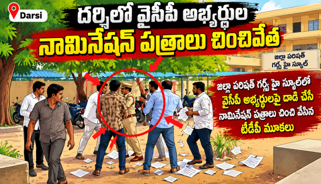దర్శిలో వైసీపీ అభ్యర్థుల నామినేషన్ పత్రాలు చించివేత