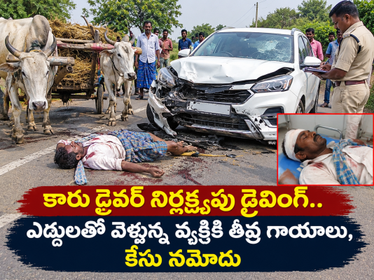 కారు డ్రైవర్ నిర్లక్ష్యపు డ్రైవింగ్.. ఎద్దులతో వెళ్తున్న వ్యక్తికి తీవ్ర గాయాలు, కేసు నమోదు
