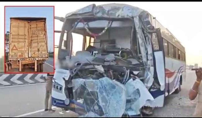 ఆగి ఉన్న లారీని ఢీకొట్టిన ఆర్టీసీ బస్సు