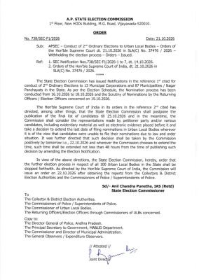 సుప్రీంకోర్టు ఆదేశాలతో మున్సిపల్ ఎన్నికల ప్రక్రియ తాత్కాలిక నిలిపివేత