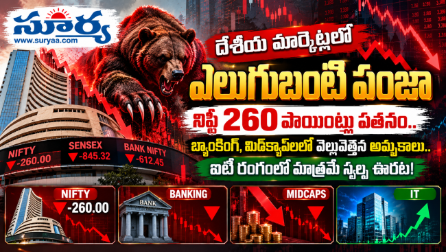 దేశీయ మార్కెట్లలో ఎలుగుబంటి పంజా: నిఫ్టీ 260 పాయింట్లు పతనం.. 