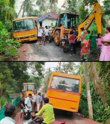 లిటిల్ ఏంజెల్స్ స్కూల్ బస్సుకు తప్పిన పెను ప్రమాదం