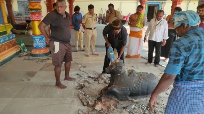 మూలస్థానేశ్వరాలయంలో భిన్నమైన నంది విగ్రహం తొలగింపు: త్వరలోనే నూతన నందీశ్వరుడి ప్రతిష్ఠాపన