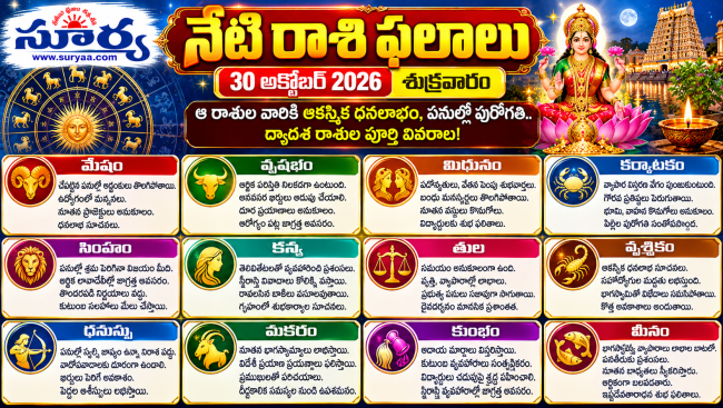నేటి రాశి ఫలాలు –30 అక్టోబర్ 2026