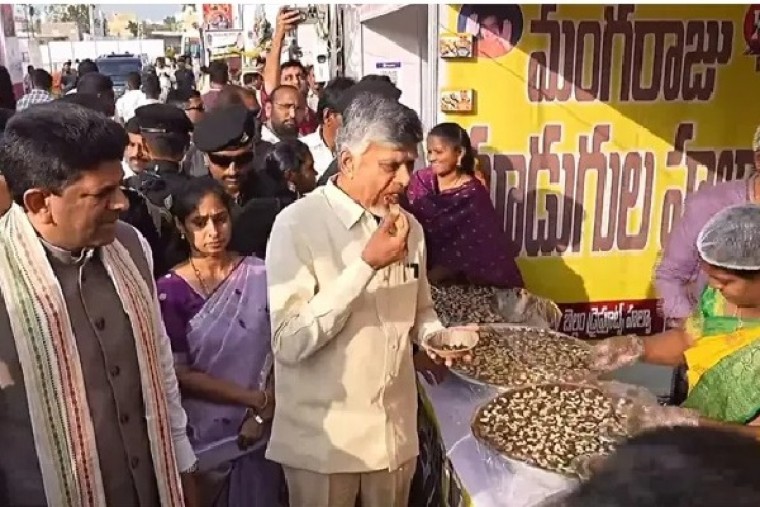 గుంటూరు శివార్లలో సరస్ - డ్వాక్రా బజార్ ను సందర్శించిన చంద్రబాబు