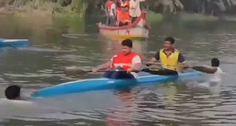 సంక్రాంతి సంబరాల్లో ప్రమాదం.. కాలువలో పడిపోయిన కలెక్టర్