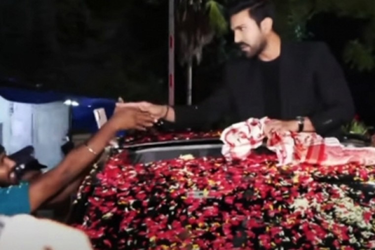 Ram Charan lands in Hyderabad to grand welcome by fans
