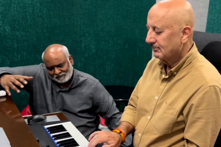 Anupam Kher shares a musical moment with M.M Keervani on piano