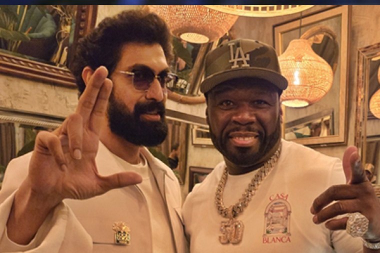 Rana Daggubati poses with 50 Cent, Cuba Gooding Jr. and Flo Rida