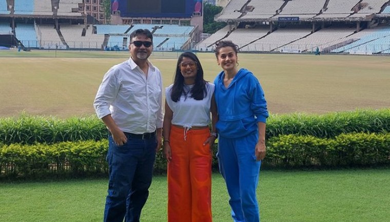 Taapsee visits Eden Gardens with Mithali Raj and 'Shabaash Mithu' director