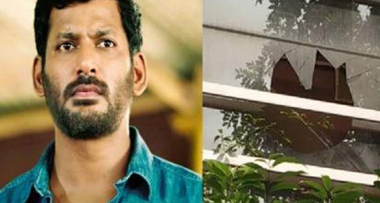 హీరో విశాల్ నివాసంపై రాళ్ల దాడి
