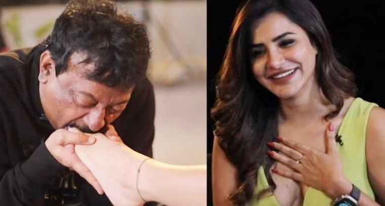 యాంకర్ కాళ్లకు ముద్దు పెట్టిన ఆర్జీవీ