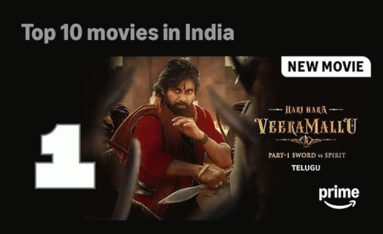 ప్రైమ్ వీడియో ఇండియా చార్టులలో అగ్రస్థానంలో 'హరి హర వీర మల్లు' 