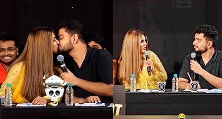 కెమెరా ముందే  రాఖీసావంత్ ముద్దుల వర్షం