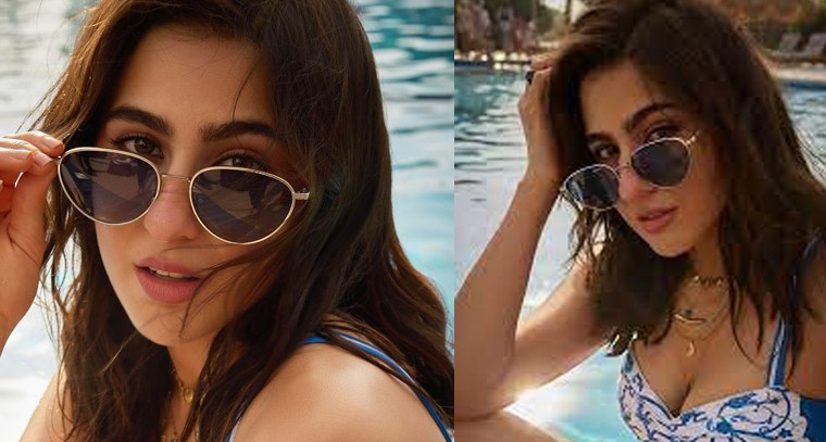 స్విమ్మింగ్​ పూల్​లో దగ్గర సరదాగా సారా అలీ ఖాన్ 