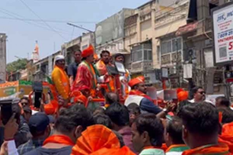 Union Minister Anurag Thakur holds roadshow in Owaisi's home turf