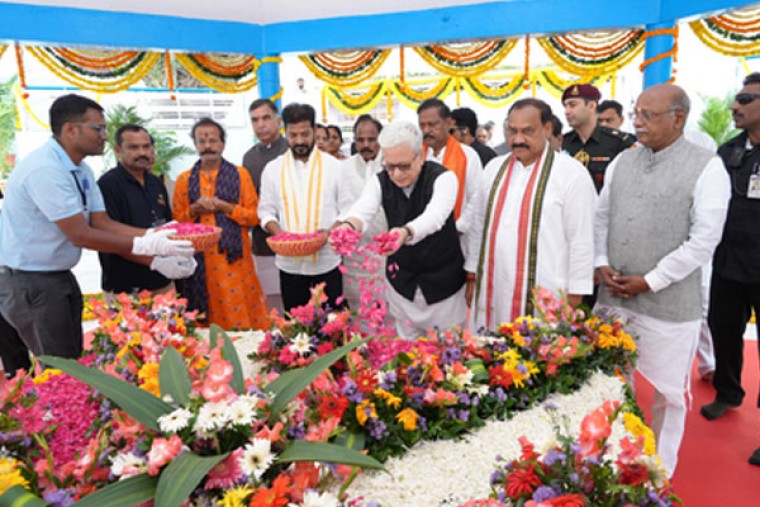 Telangana Governor and CM Pay Tributes to Mahatma Gandhi at Bapu Ghat