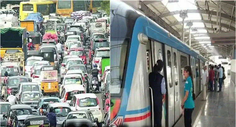హైదరాబాద్‌లో భారీగా ట్రాఫిక్ జామ్.. మెట్రోలో తెలంగాణ మంత్రి