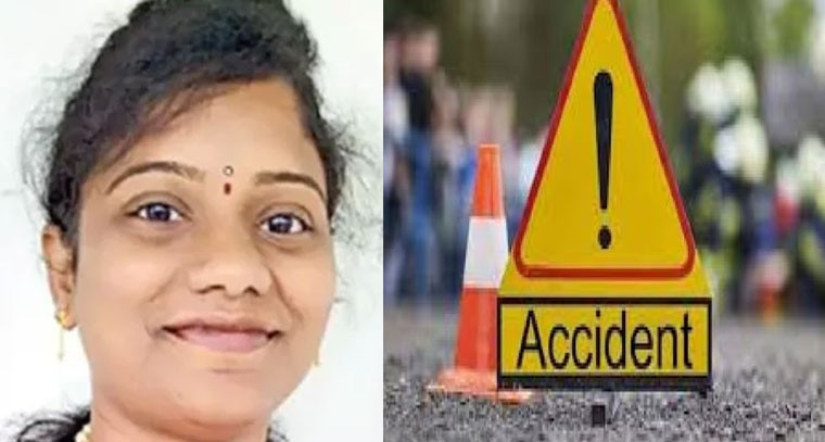 రోడ్డు ప్రమాదం.. భర్త, పిల్లల కళ్లముందే మహిళ మృతి