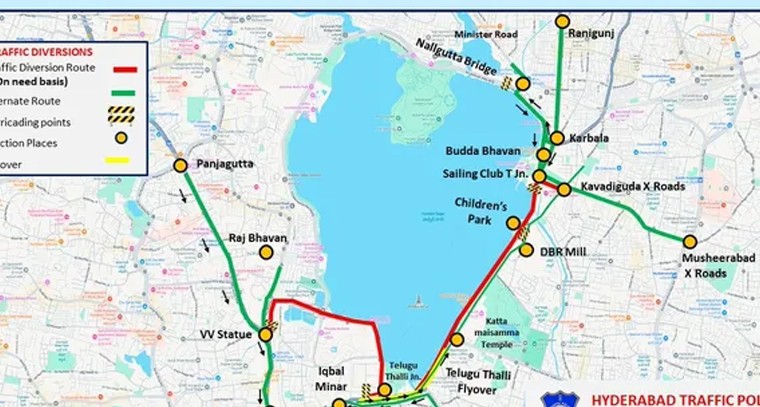 హైదరాబాద్‌ ట్రాఫిక్‌ ఆంక్షలు.. గణేష్‌ నిమజ్జనాల నేపథ్యంలో ట్యాంక్‌బండ్‌ వద్ద మార్గాల మూసివేత

