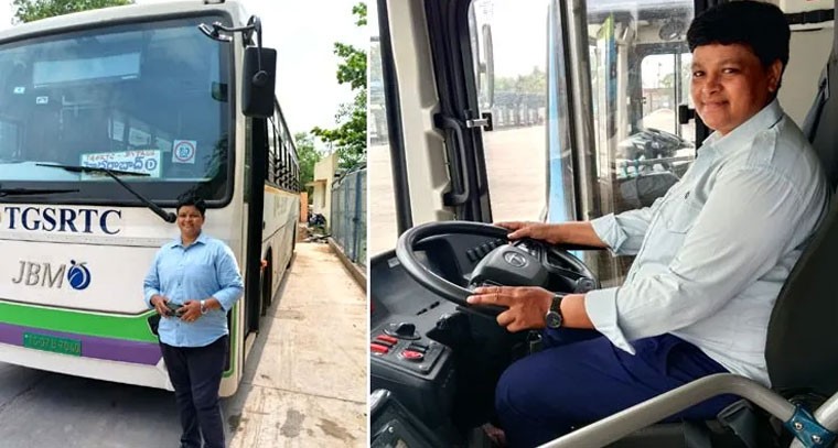  చరిత్రలో తెలంగాణ తొలి మహిళా బస్సు డ్రైవర్‌..