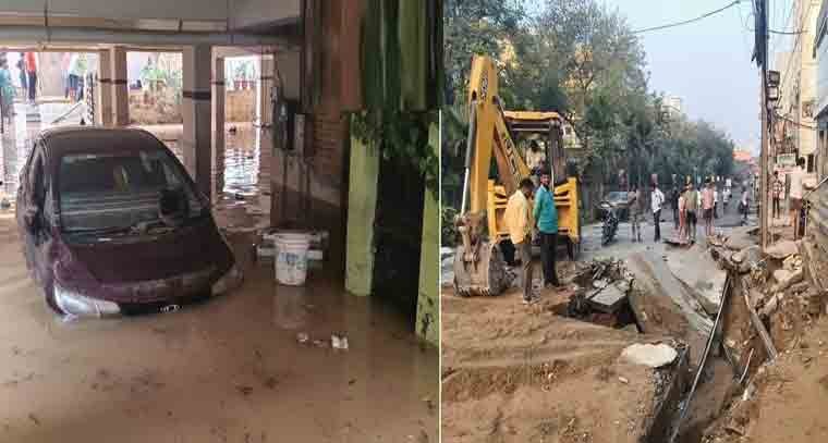 మణికొండలో పగిలిన భారీ త్రాగునీటి పైప్ లైన్
